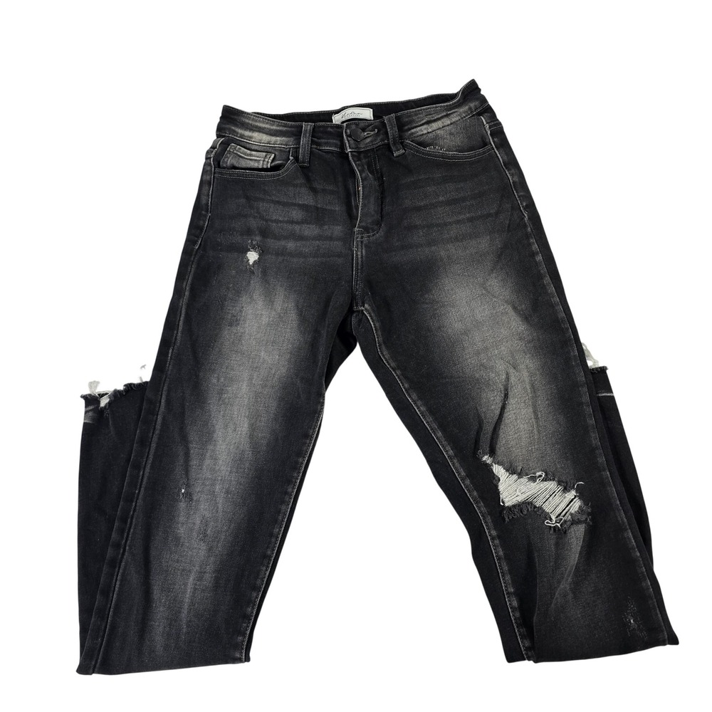 KanCan Signature Kurvy Mid Rise Ankle Skinny Jeans Black Distressed 27 VBK1724AT